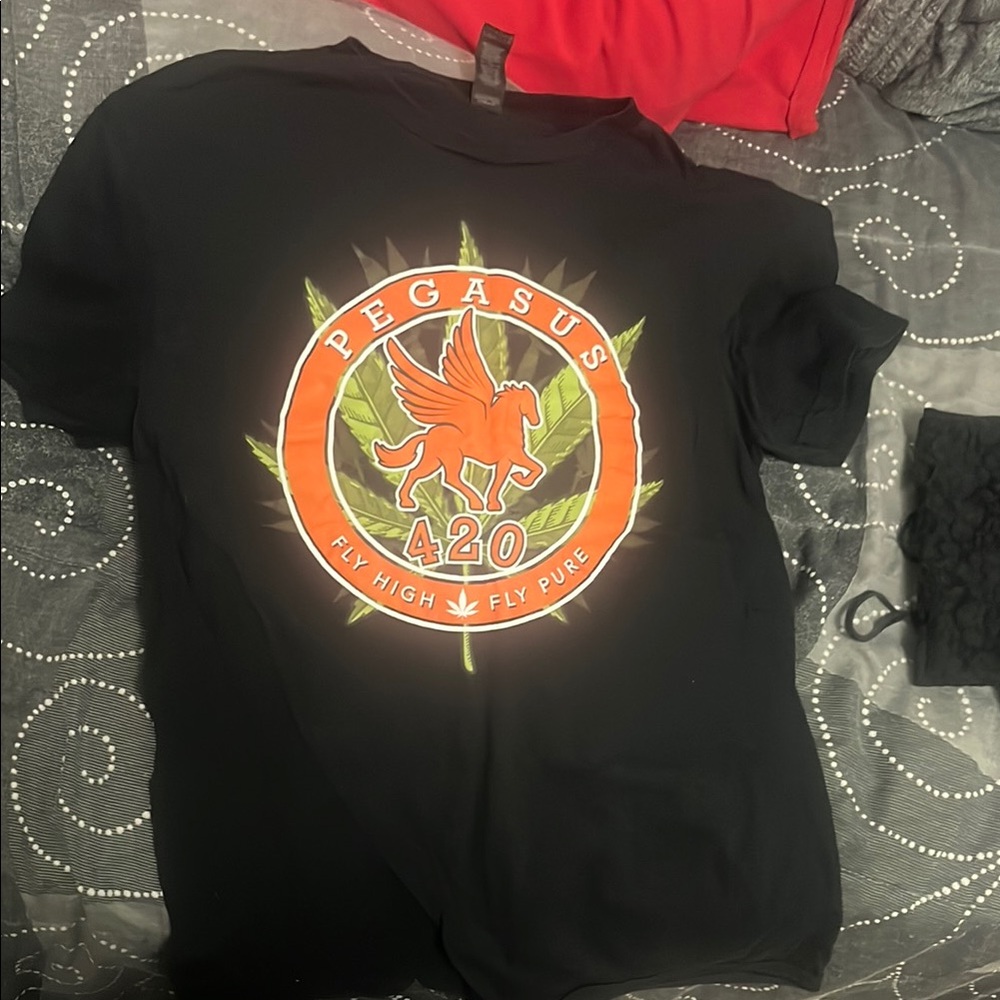 Pegasus Black T-Shirt with Red and Green Logo